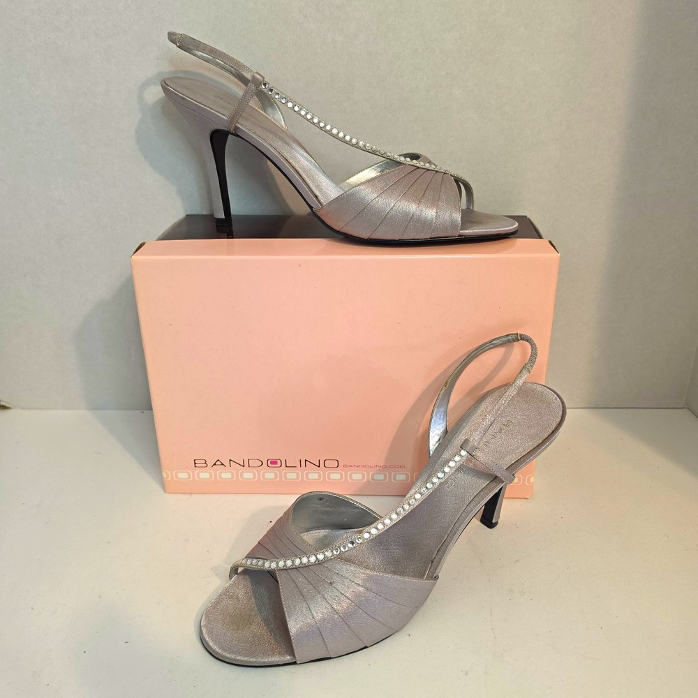 Bandolino Silver Rhinestone Slingback Stiletto Heels Womens Size 10M Open Toe
